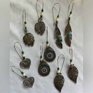 5 Pairs Of Bohemian Silver Drop Filigree Dangle Earrings Costume Jewelry (New)